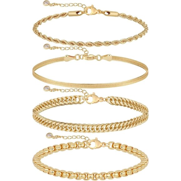 🆕 Women Gold Trendy Dainty Cross Bracelet 14k Beaded Herringbone Chain Jewelry - Picture 8 of 9